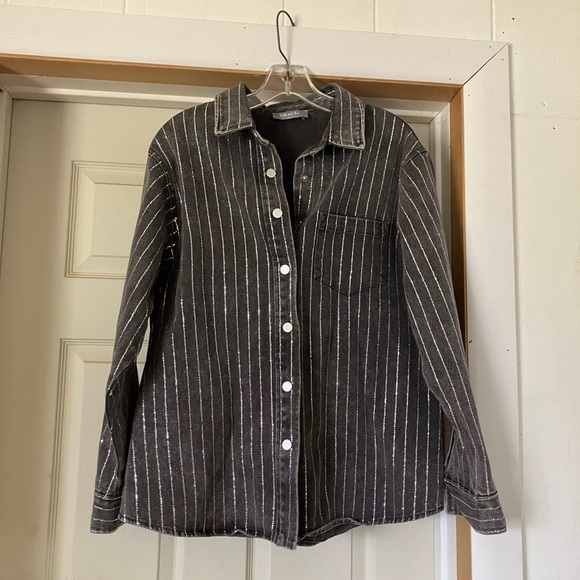 Blue B Western Denim Snap Button Up with Glitzy Detailing - Picture 2 of 7